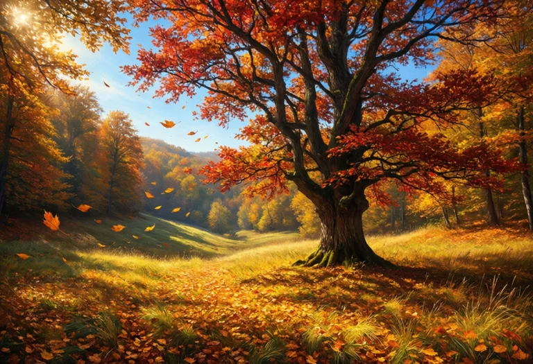 Generate An Image Depicting A Picturesque Autumnal Forest Va...