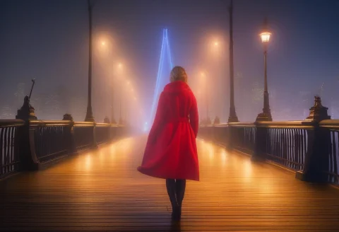 A Windblown Coat On A Foggy City Bridge, Photorealistic, Can... — SDXL AI Prompt: a windblown coat on a foggy city bridge, photorealistic, candlelight, long expos...