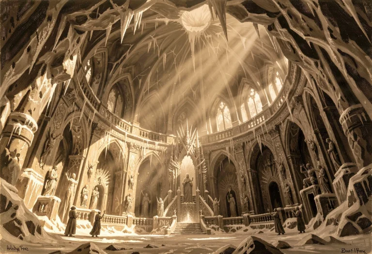 A Frozen Throne Room Deep Beneath A Glacier, Oil Painting, D...