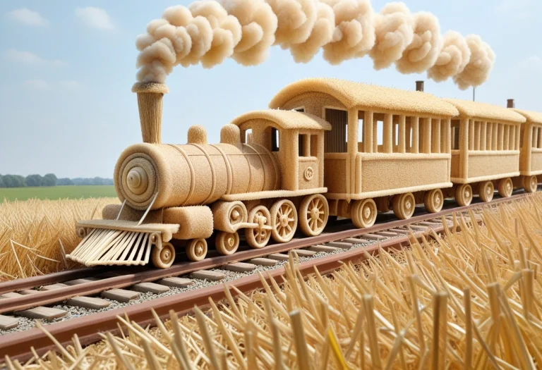A Straw Steam Train Coming At The Viewer