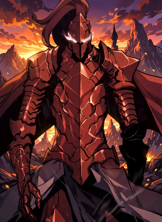 Human Igris. A Towering Armored Knight With Glowing White Ey...