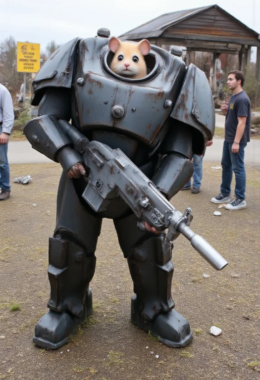 Hamtaro Wearing Full Fallout Power Armor, No Helmet. He Is H...