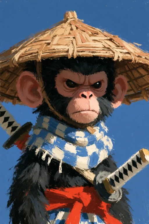 Midjourney A Digital Painting Of A Small, Stylized Monkey Ch...