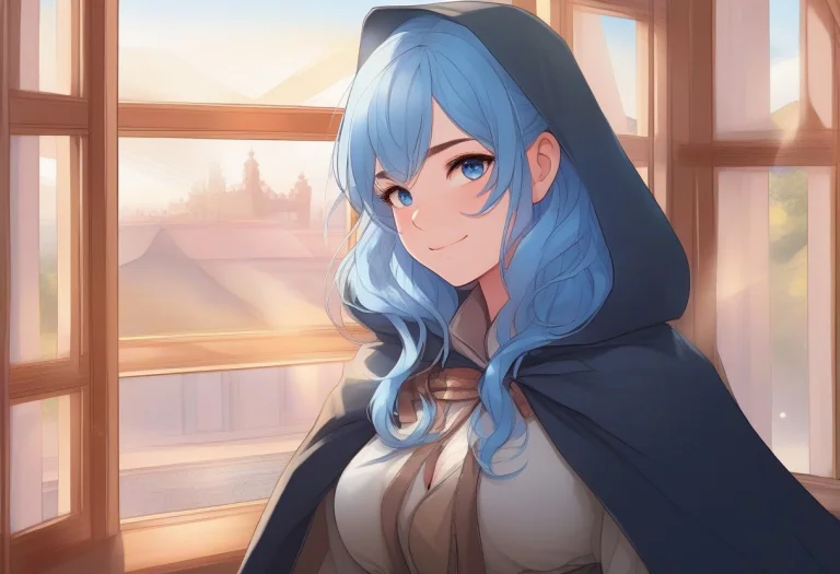 Masterpiece, Best Quality, 1girl, Solo, Blue Hair, Brown Eye...