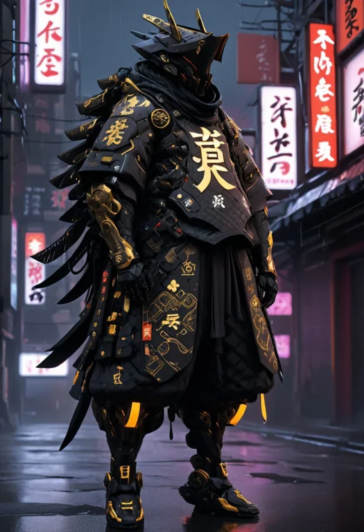 Image Depicts A Futuristic, Cyberpunk-style Warrior Standing...