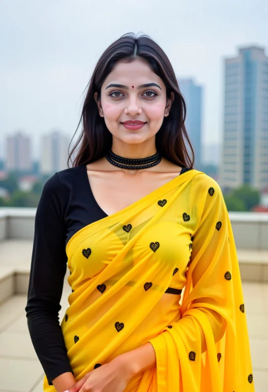 A Medium Portrait Of A South Asian Woman Posing On A Rooftop...