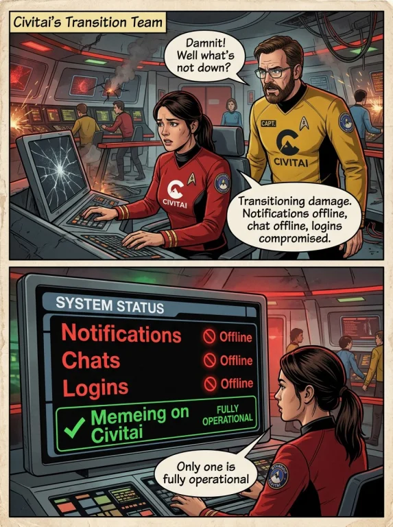 Make Me A Funny Realistic 2 Panel Comic Image Of Starship Ci...