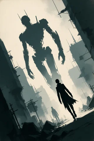 Strangedaal. Tsutomu Nihei, Giant Robot, Ruins, Foggy, Silho... — Stable Diffusion AI Prompt: StrangeDaal. tsutomu nihei, giant robot, ruins, foggy, silhouette, dynamic view,...