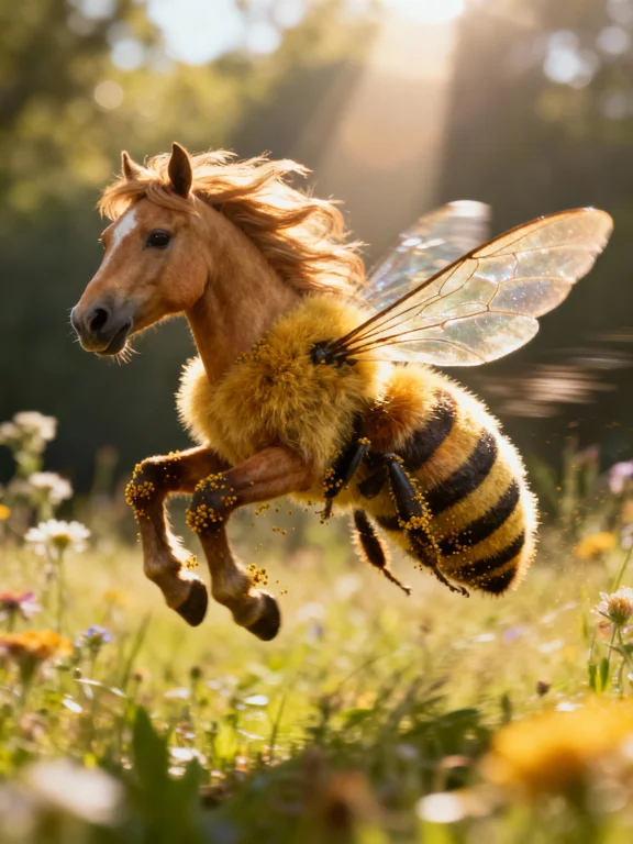 Photorealistic Fantasy Creature  A Half-horse, Half-bee Hybr...