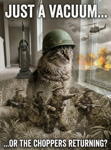 Create For Me A Funny Meme Image Of A Realistic Cute Cat Sta... — Stable Diffusion AI Prompt: Create for me a funny meme image of a realistic cute cat staring off in the dist...