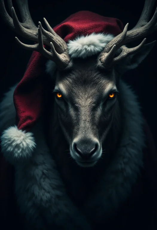 A Reindeer In A Dramatic, Chiaroscuro-style Close-up Portrai...