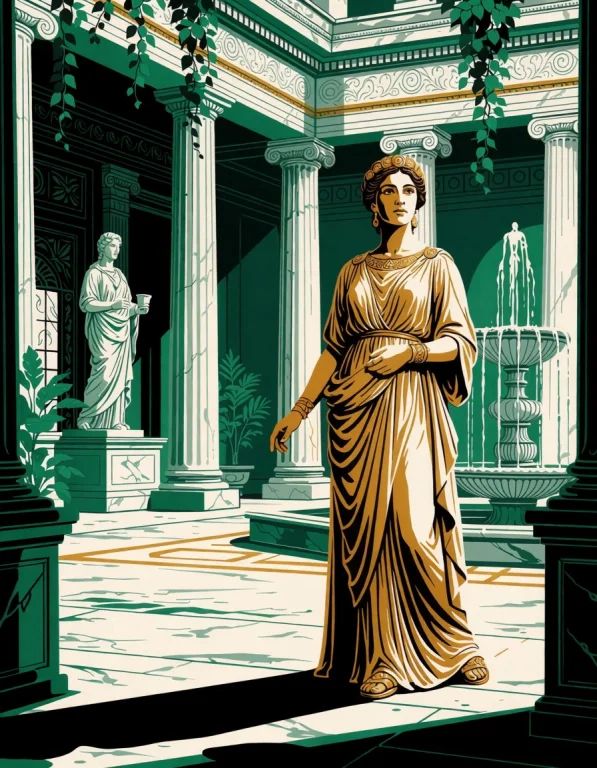 Roman Noblewoman  Marble Villa  Emerald, Gold, White A Grace...