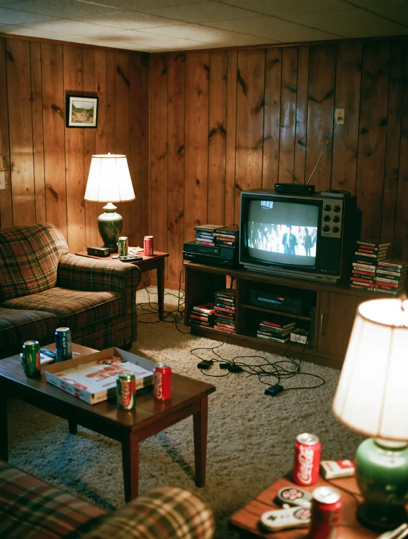 Grin35, Cozy Suburban Basement In 1993, Dark Wood-paneled Wa...