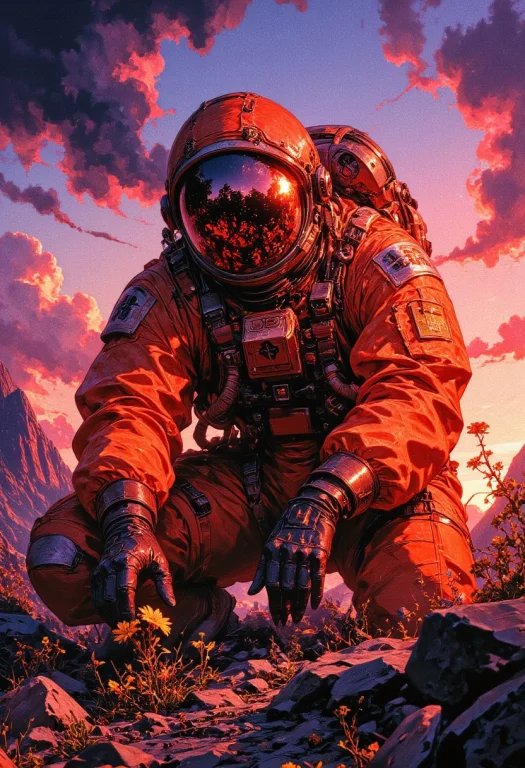 A Highly Detailed Digital Painting Of An Astronaut In An Ora...