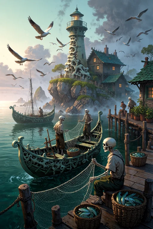 , Boneswm, A Peaceful Fishing Village With Docks Of Rib Plan...
