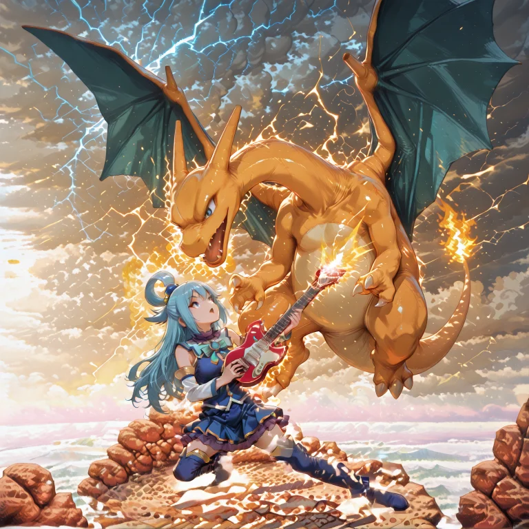 1girl, Aqua, Konosuba, Blue Hair, Blue Eyes, Trilogyguitarba...