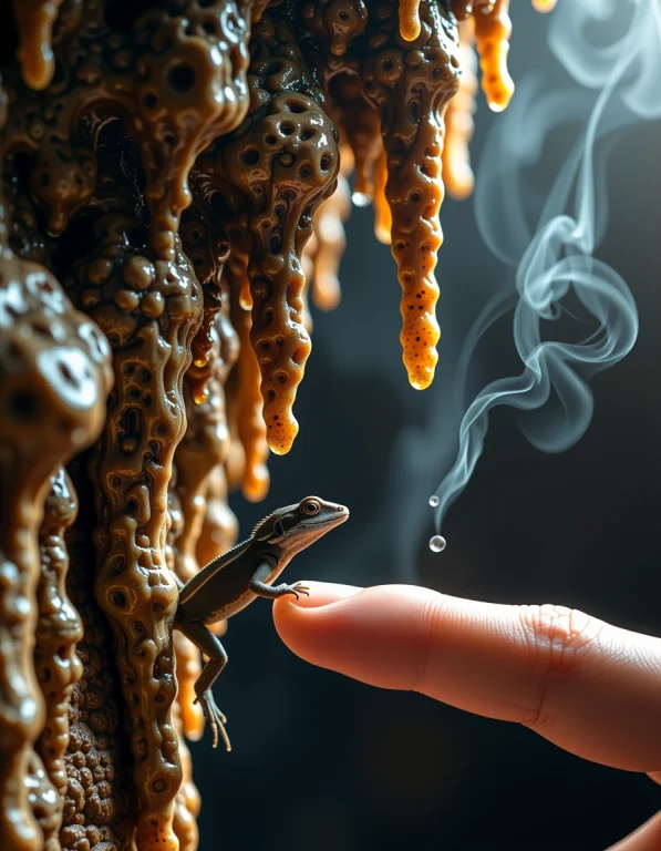 Steam Rises From Their Earthy Skin, Scales Like Cracks On Ba...