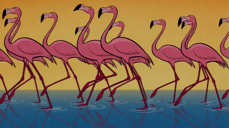 Fnts2000, A Group Of Stylized Pink Flamingos Wades Through S...