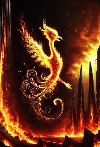 Phoenix, Bird On Fire, Volcano, Lava, Flames — Stable Diffusion AI Prompt: phoenix, bird on fire, volcano, lava, flames