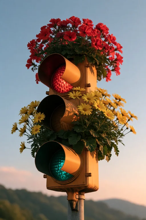 Midjourney A Yellow Metal Traffic Light Pole Repurposed As A...