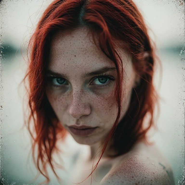 A Close-up Portrait Of A Young Woman With Striking Blue Eyes...