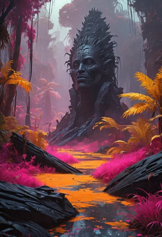 An Alien Jungle Teeming With Bizarre Flora, All Rendered In...