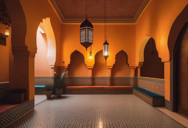 A Moroccan Riad With Intricate Mosaic Tiling, Portrait Photo...