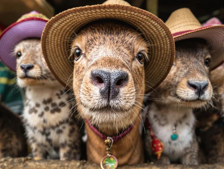 Close-up Animals With A Wide Angle Lens Wearing Hats