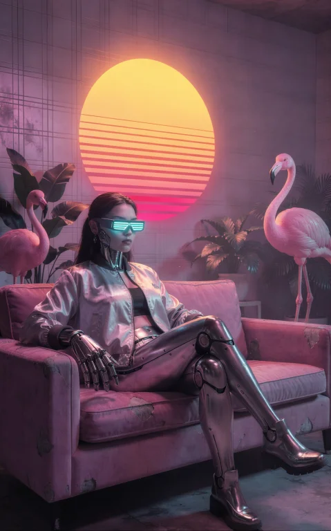 A Cyberpunk Woman With Mechanical Arms, Robotic Legs, And A...