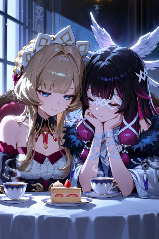 2 Girls, Genshin Impact, Columbina, Sandrone, Sit Closely To...