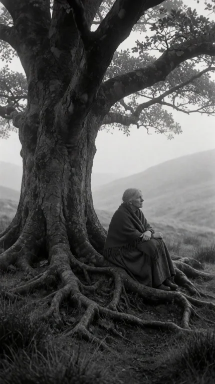 An Elderly Woman Sits Beneath The Labyrinthine Roots Of A Co...