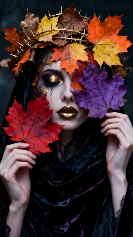 A Portrait Of A Mysterious Creepy Being With A Colorful Autu... — Stable Diffusion AI Prompt: A portrait of a mysterious creepy being with a colorful autumn foliage-like face...