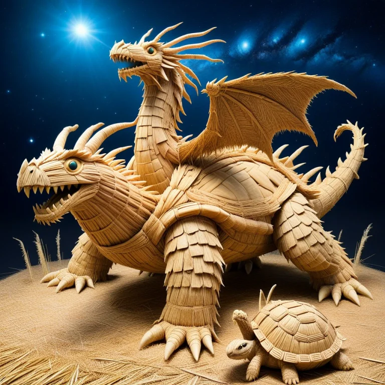 In Outer Space, A Stone Statue Of An Dragon, Standing On A G...