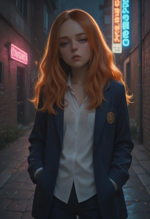 Lazypos, 1girl, Poppypres, Orange Hair, Long Hair, Blue Eyes...