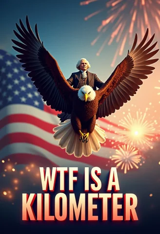 A Poster Featuring George Washington Atop A Glorious Bald Ea... — FLUX AI Prompt: A poster featuring George Washington atop a glorious bald eagle with its wings s...