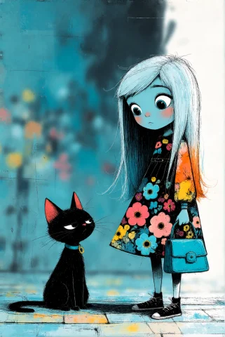 Toondaal, A Young Girl With Long, Flowing Hair That Transiti... — Stable Diffusion AI Prompt: ToonDaal, A young girl with long, flowing hair that transitions from icy white a...