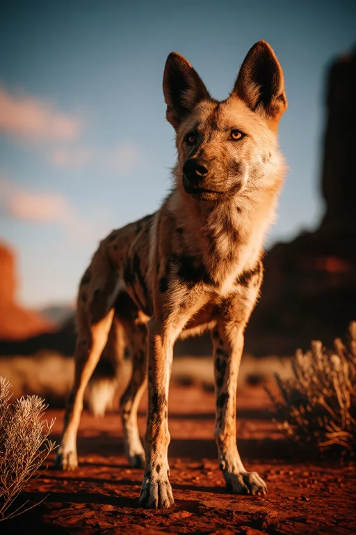 Ta86inkriot, Thin Black Outlines, A Dingo Standing On A Sand...