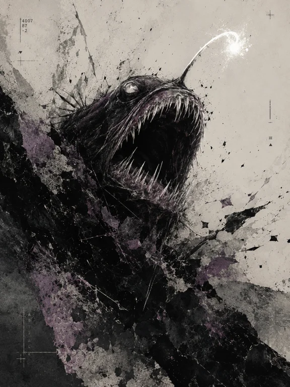 An Unstable Dutch-angle Close-up Of A Deep-sea Anglerfish Lu...