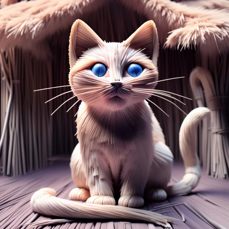 Siamese Cat Made Of Straw, Japanse Traditional Home Setting
