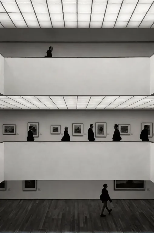 A Black And White Architectural Photograph Of A Multi-tiered...