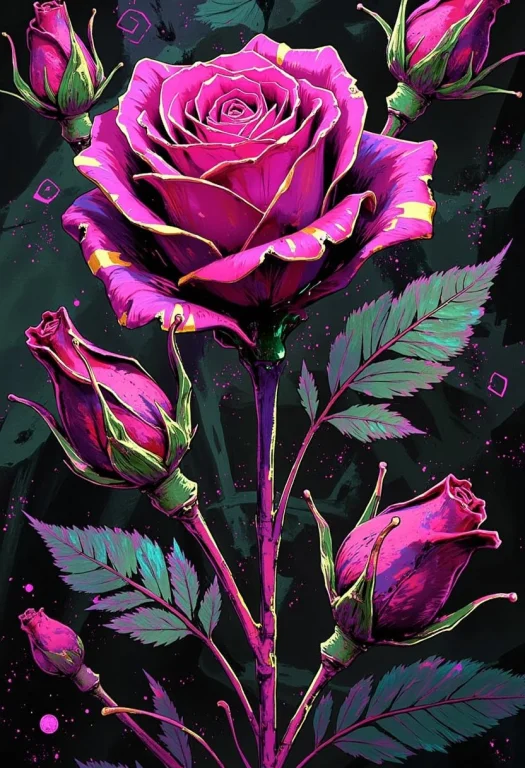Hybrid Rose,flower,highly Detailed,gold,silver, Bo-neon, Arc...