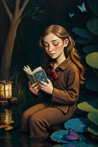 1girl, Loralozhkin0.7 Lozhkin, Butterfly, Wet, Bathed In Sha... — Stable Diffusion AI Prompt: 1girl, lozhkin, Butterfly, Wet, Bathed in shadows, storybook realism art by Wal...