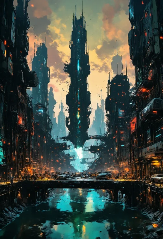 Photorealistic Image Of A Bustling Sci-fi Metropolis, Chrome...