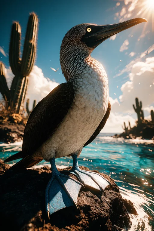 Ta86inkriot, Thin Black Outlines, A Blue-footed Booby Standi...