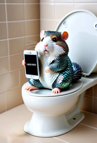 Scaleboundsdxl, Hamster Made Of Scales Sitting On Toilet, Ho... — SDXL AI Prompt: scaleboundsdxl, hamster made of scales sitting on toilet, holding a phone