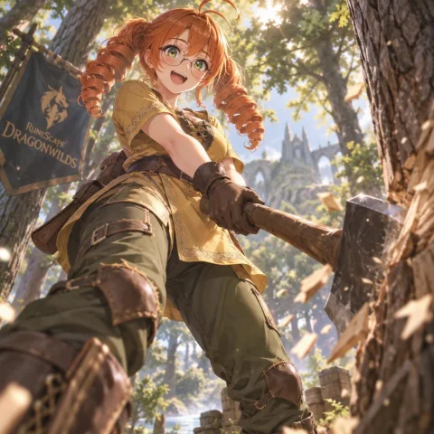 Title Runescape Dragonwilds Appearance Orange Hair, Ahoge, T... — Stable Diffusion AI Prompt: Title: RuneScape Dragonwilds Appearance: Orange hair, ahoge, twin side tails int...