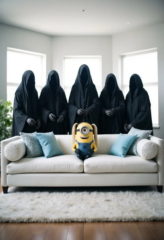 In A Modern, Brightly Lit Living Room, Create A Surreal Scen...