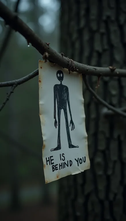 A Hand Drawn Slender Man On Paper And A Hand Written Text Th...