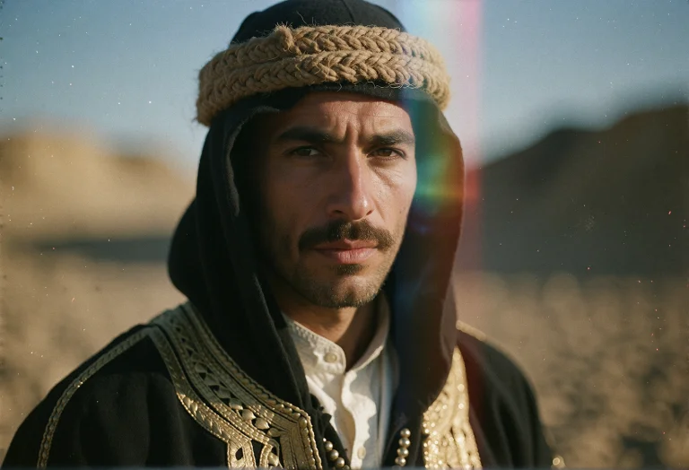 A Handsome Man Of North African Descent Gazes Straight Ahead...