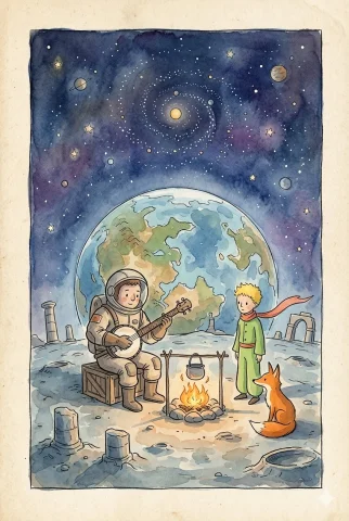 Make Me An Illustration In The Same Style Of The Book Le Pet... — Stable Diffusion AI Prompt: Make me an illustration in the same style of the book "le petit prince", portrai...
